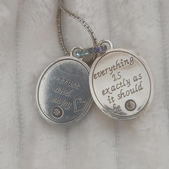 Brighton Surrender Crysyal Necklace Reversible Blue Locket Messages With Case - Picture 5 of 9